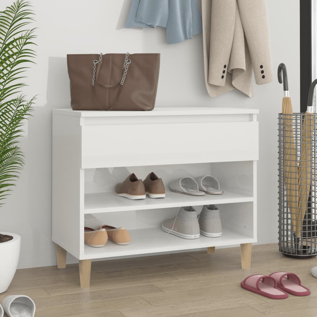 Mueble zapatero madera contrachapada blanco brillo 70x36x60 cm