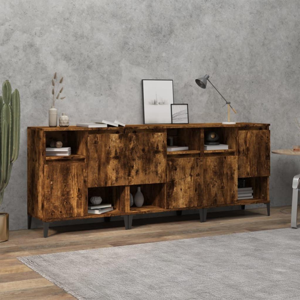 VidaXL Set Di 2 Credenze In Legno Multistrato Rovere Fumé, Con Ante E Gambe In Metallo, 40x35x70 Cm - Design Moderno