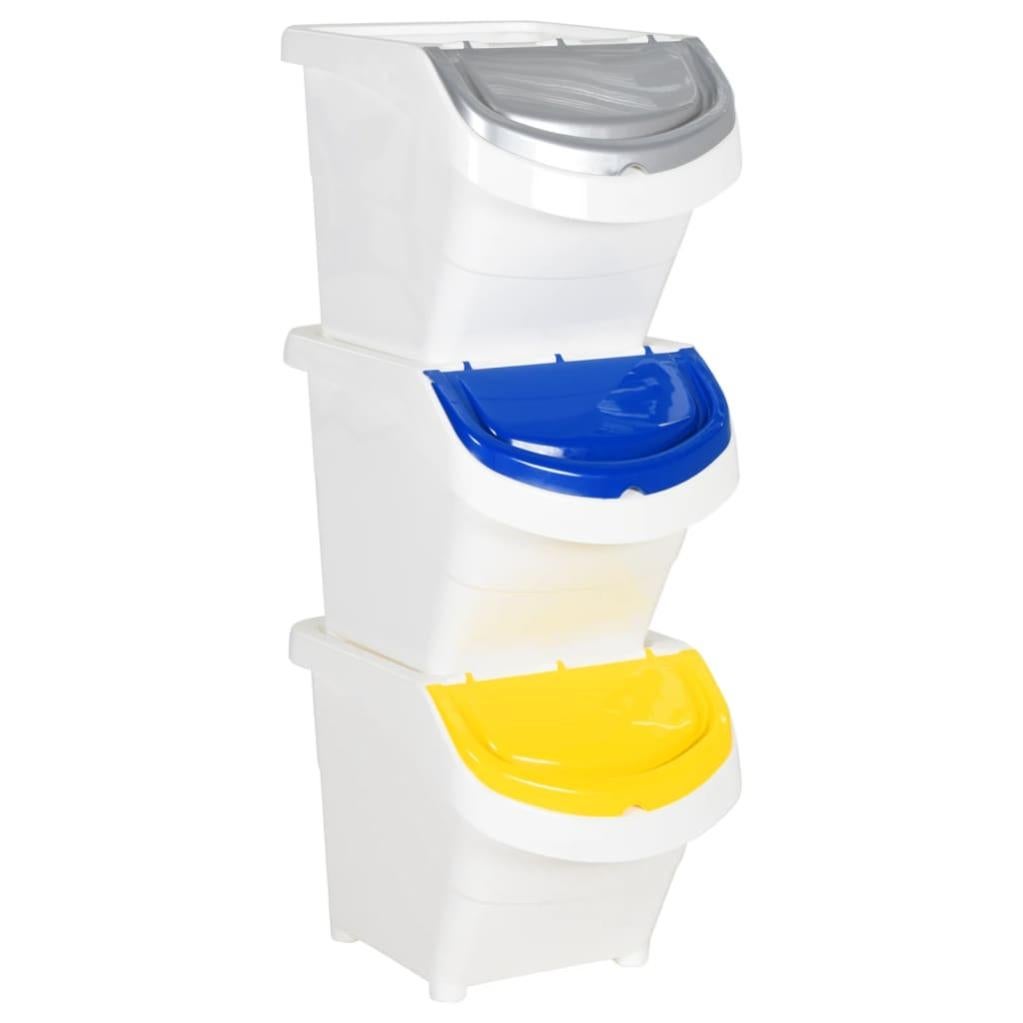 VidaXL 4 Contenitori Per Rifiuti Impilabili 100L - Grigio, 39x29x33 Cm Cad. - Con Etichette Raccolta Differenziata
