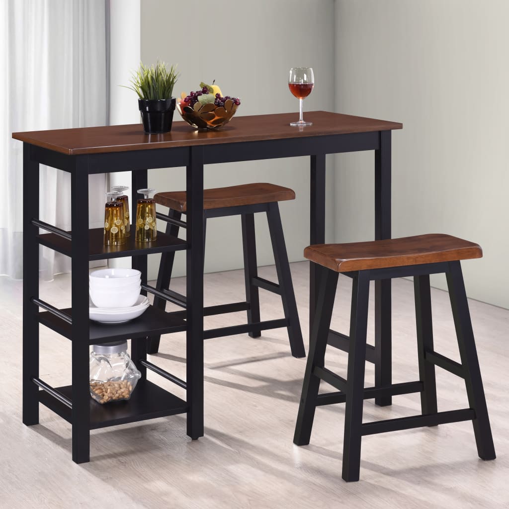 Set mesa y sillas altas de cocina 3 pzas madera acero antracita -  referencia Mqm-284397