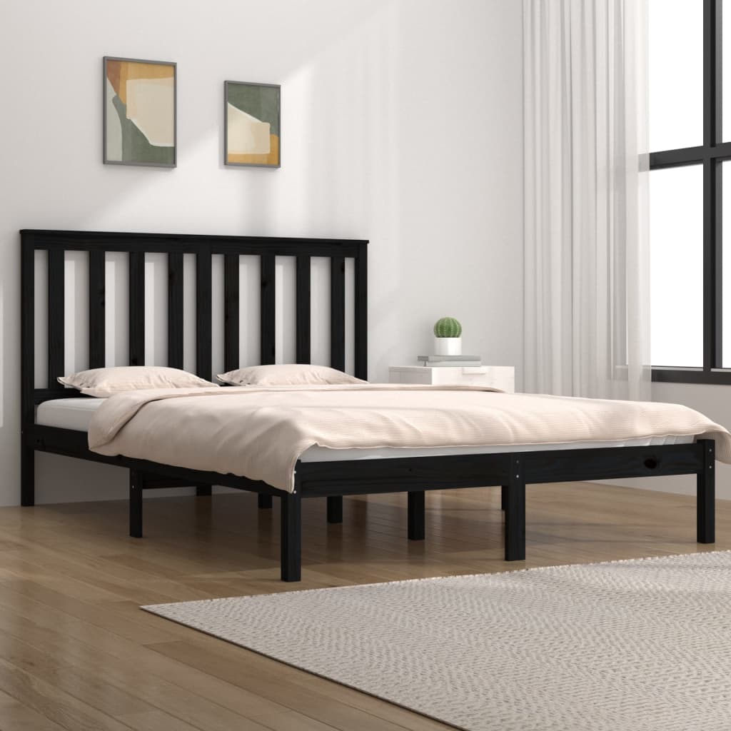 Estructura de cama madera maciza de pino negra 135x190 cm