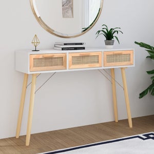 Mueble recibidor de estilo natural en madera reciclada color blanco Evan