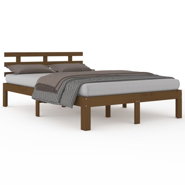 MAISON EXCLUSIVE Estructura cama madera de pino doble marrón miel 135x190  cm