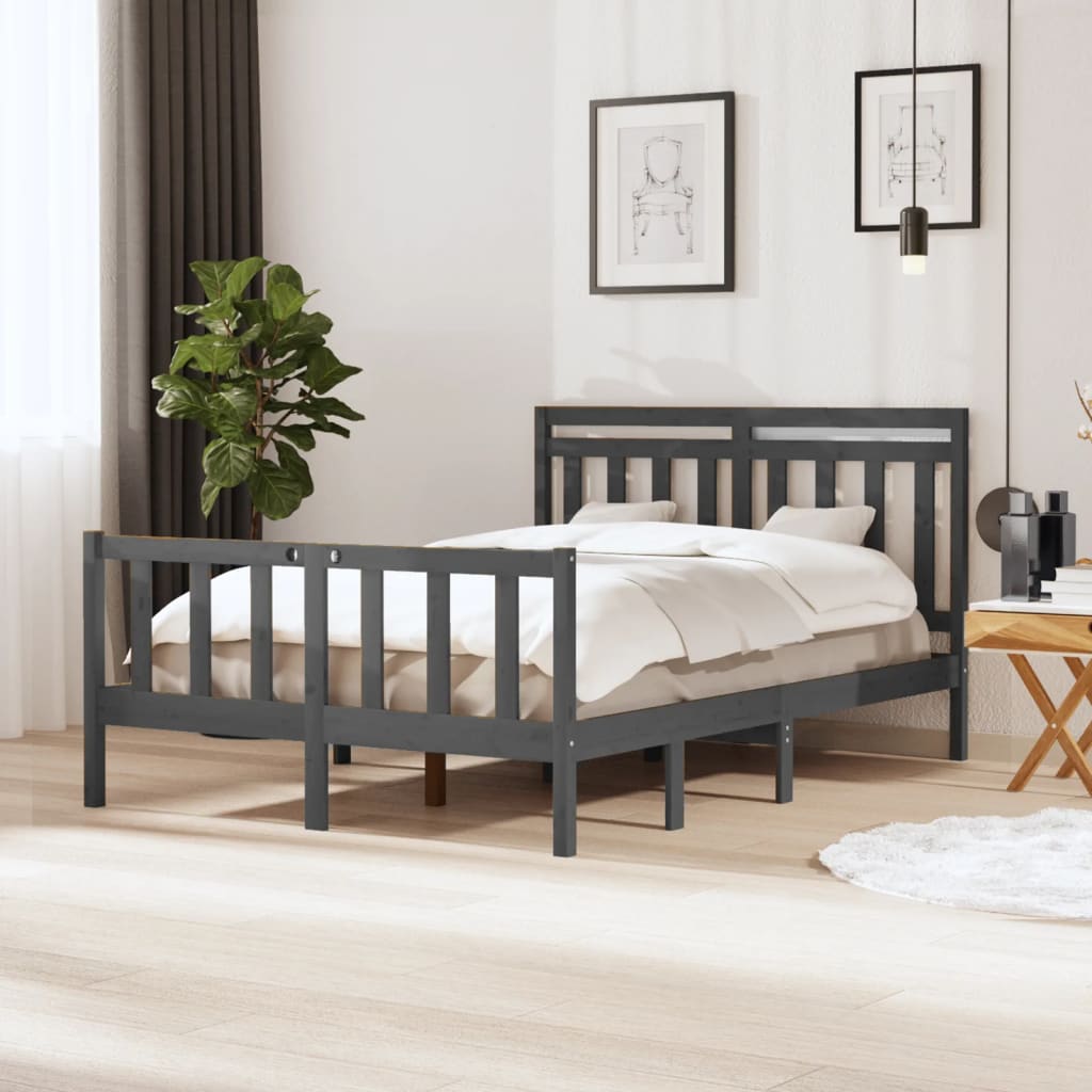 Maison Exclusive Estructura de cama matrimonial madera maciza gris 135x190  cm