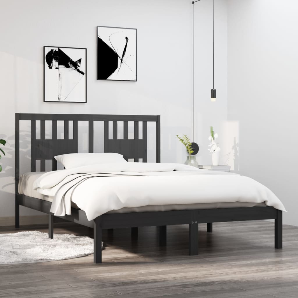 Maison Exclusive Estructura de cama madera maciza gris 135x190 cm