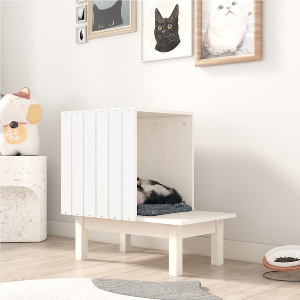 Relaxdays Casa per Gatti, Villa per Felini a 2 Piani, 3 Entrate, 2 Scalini,  Legno di Pino, 81,5x63x45,5cm, Grigio Bianco