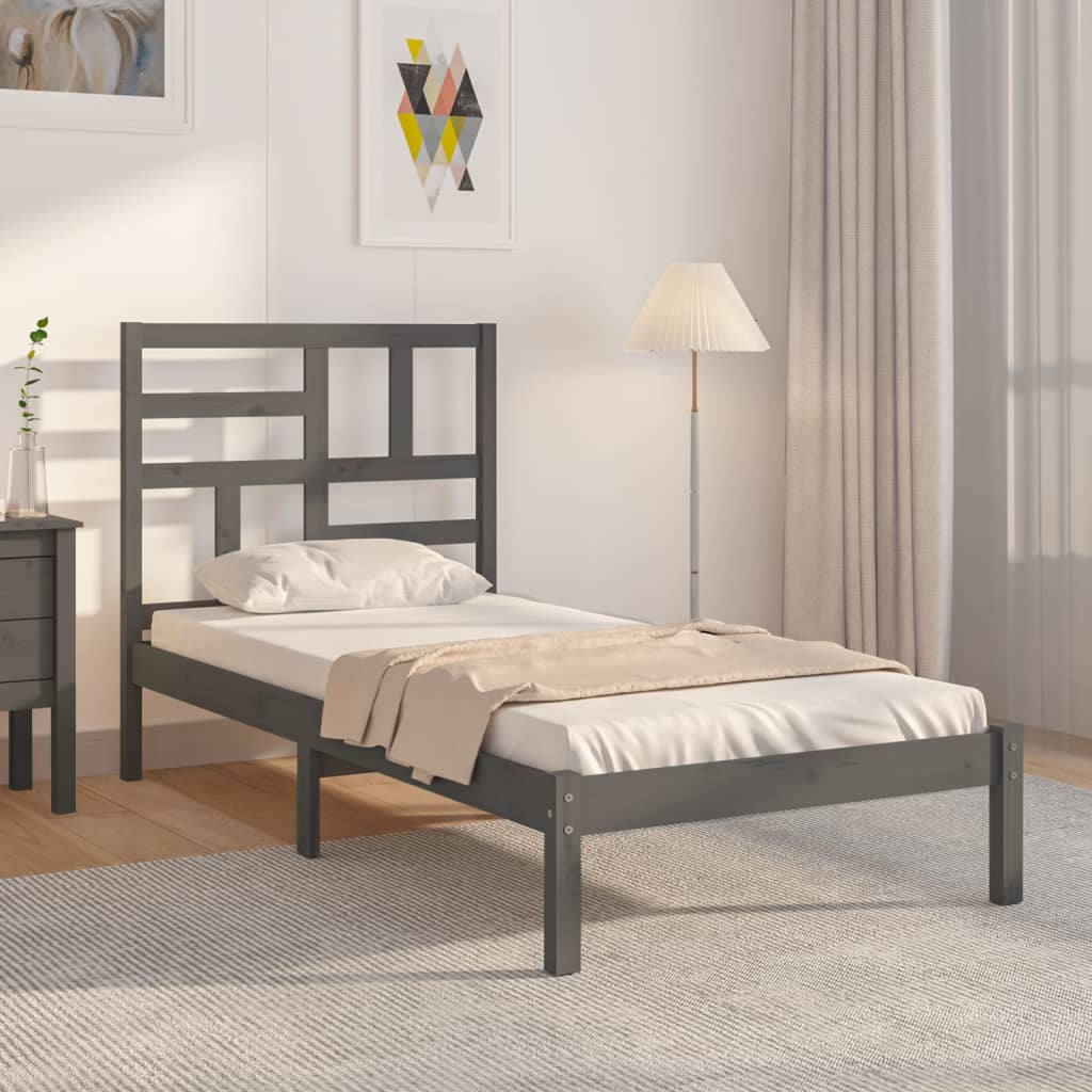 Estructura de cama individual de madera maciza gris 90x190 cm 3FT