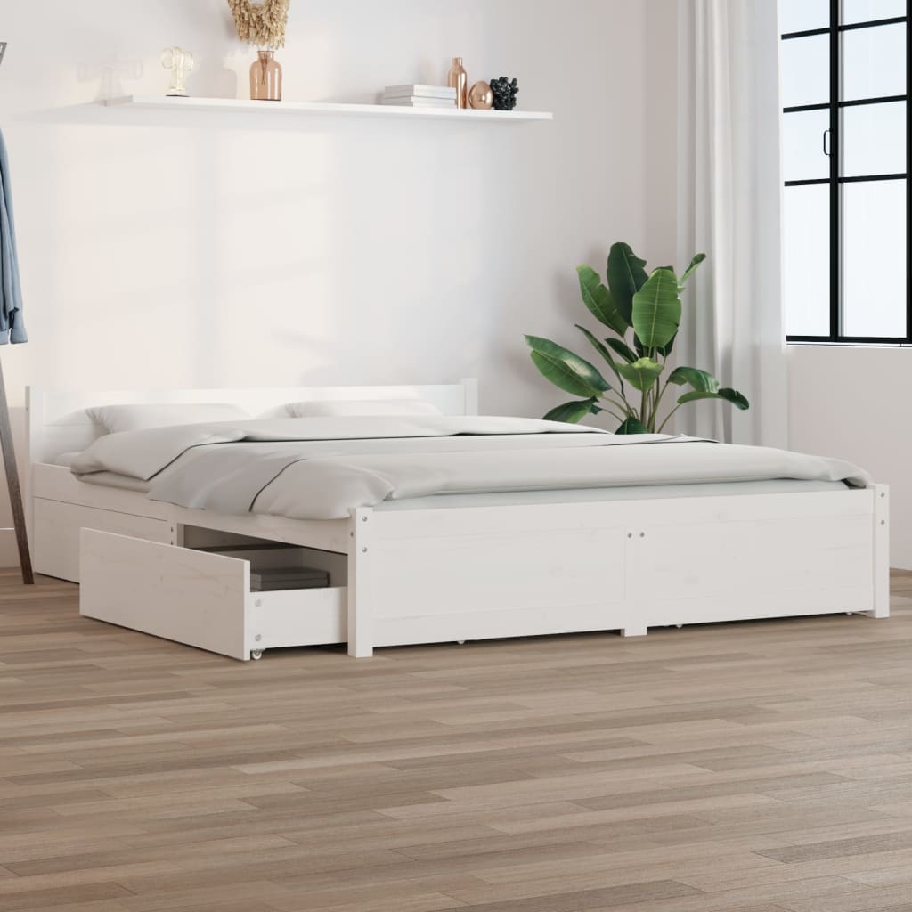 Maison Exclusive Estructura de cama con cajones doble blanca 135x190 cm