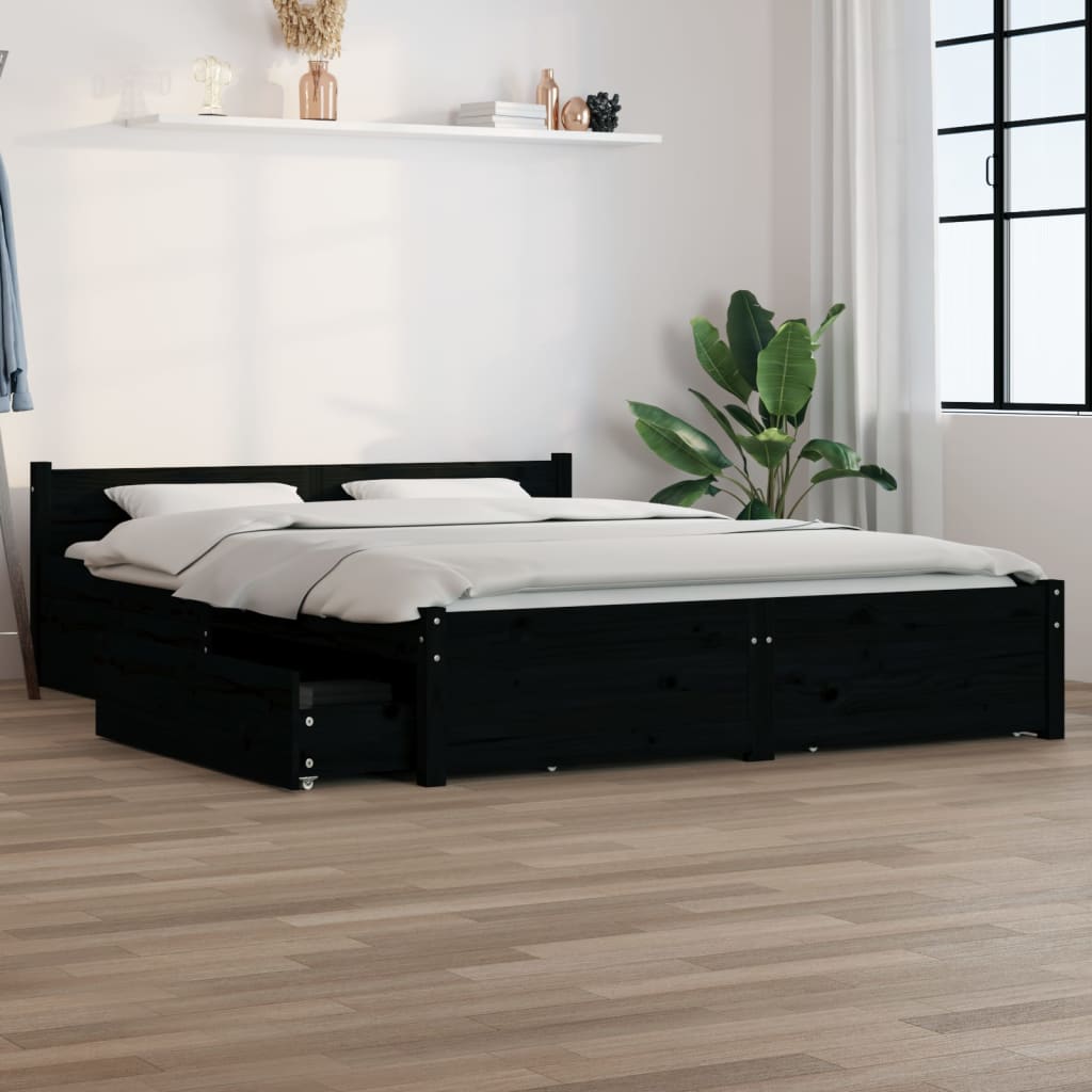 Estructura de cama almacenaje terciopelo negro 160x200 cm