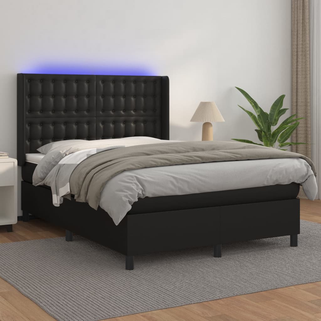 Maison Exclusive - Sommier tapissier avec matelas et LED Noir 140x200cm  Similicuir