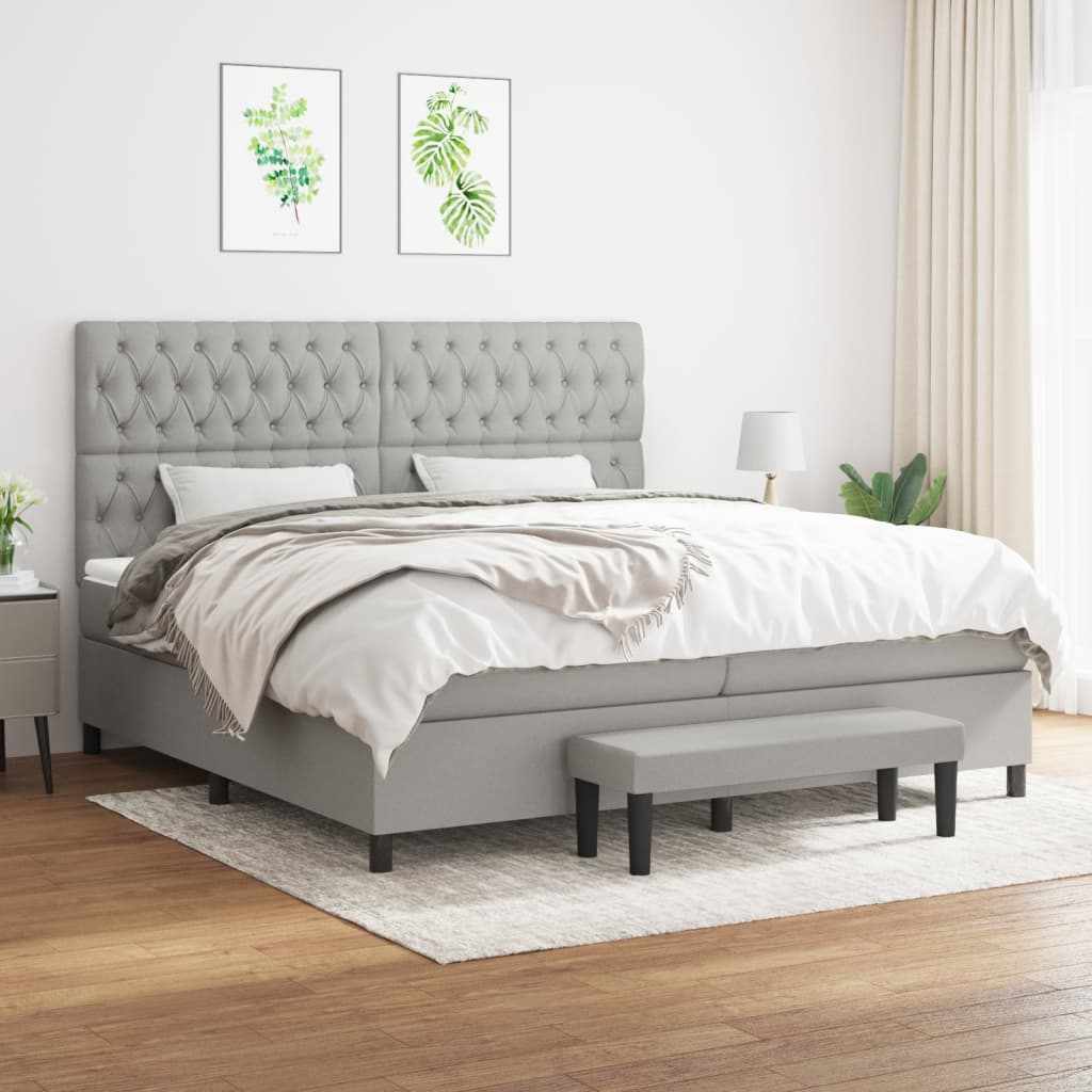 Cama box spring con colchón tela gris claro 90x190 cm - referencia  Mqm-3127765