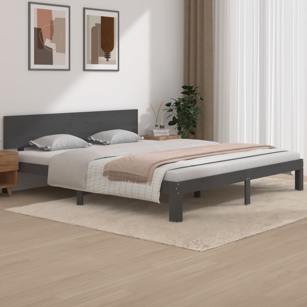 Maison Exclusive Estructura de cama de matrimonio madera maciza gris 180x200  cm