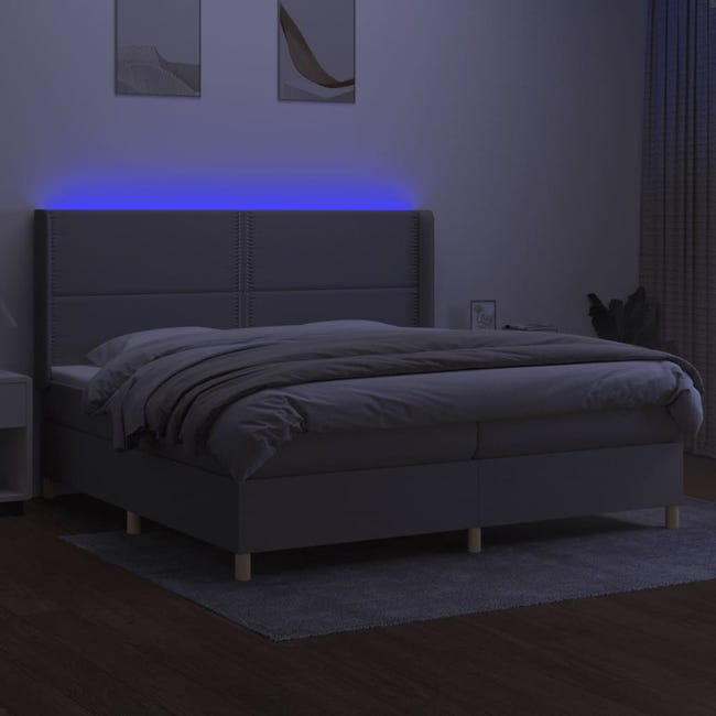Maison Exclusive Cama box spring colchón y luces LED tela gris claro 180x200  cm