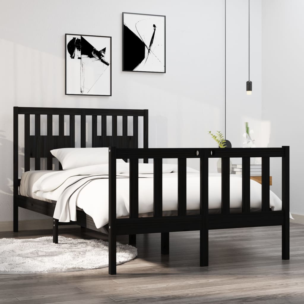 Maison Exclusive Estructura cama de matrimonio con cabecero madera maciza  negra