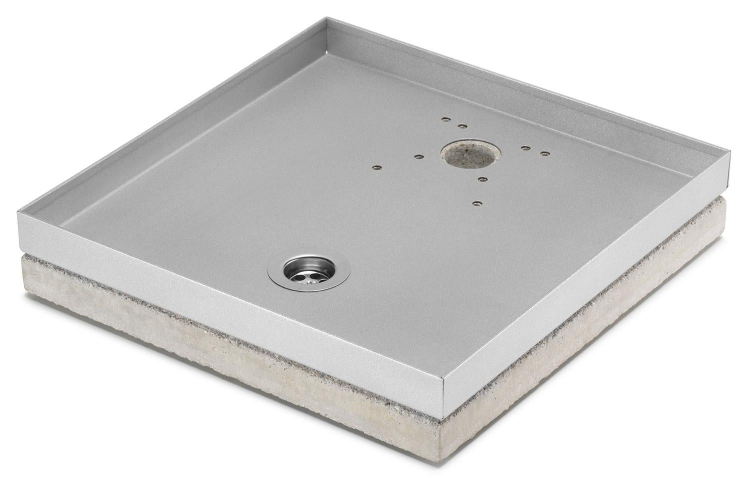 Base Quadrata In Cemento Per Fontane Da Giardino - 40x40x4 Cm, Con Ghiera Grande Belfer, Colore Grigio