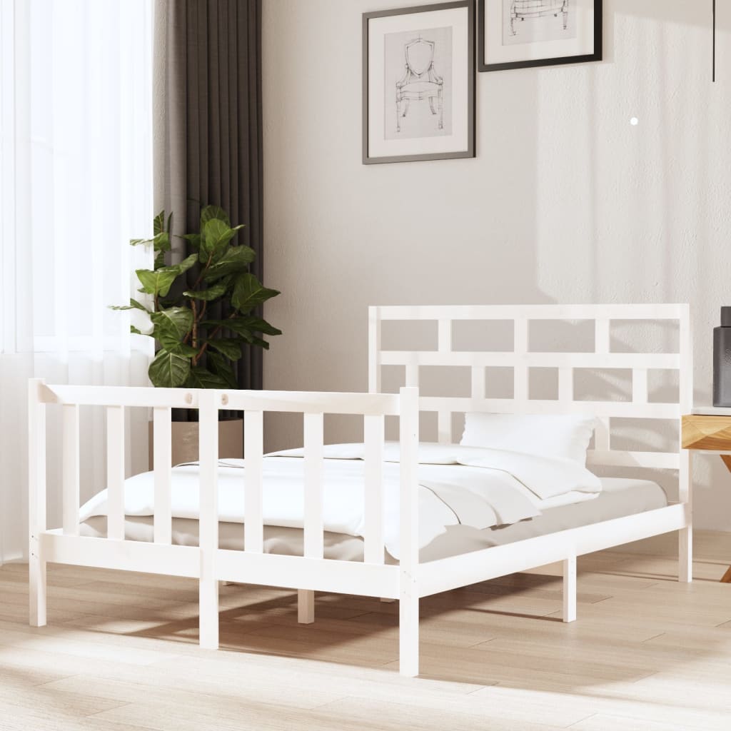 Maison Exclusive Estructura de cama matrimonio madera maciza blanca 135x190  cm
