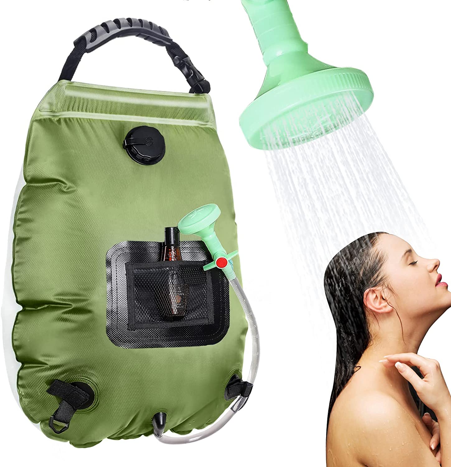 20L sac de bain extérieur solaire randonnée Camping sac de bain portable  chauffage bain sac de stockage d'eau tuyau commutable tête de douche
