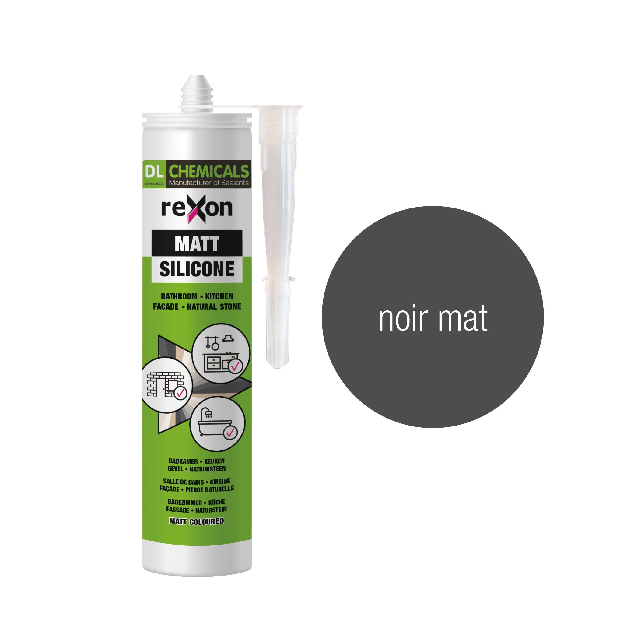 Silicone REXON MATT 290ml - Noir pur mat - Mastic d'étanchéité extérieur et  intérieur - Façade / Sanitaire / Cuisine
