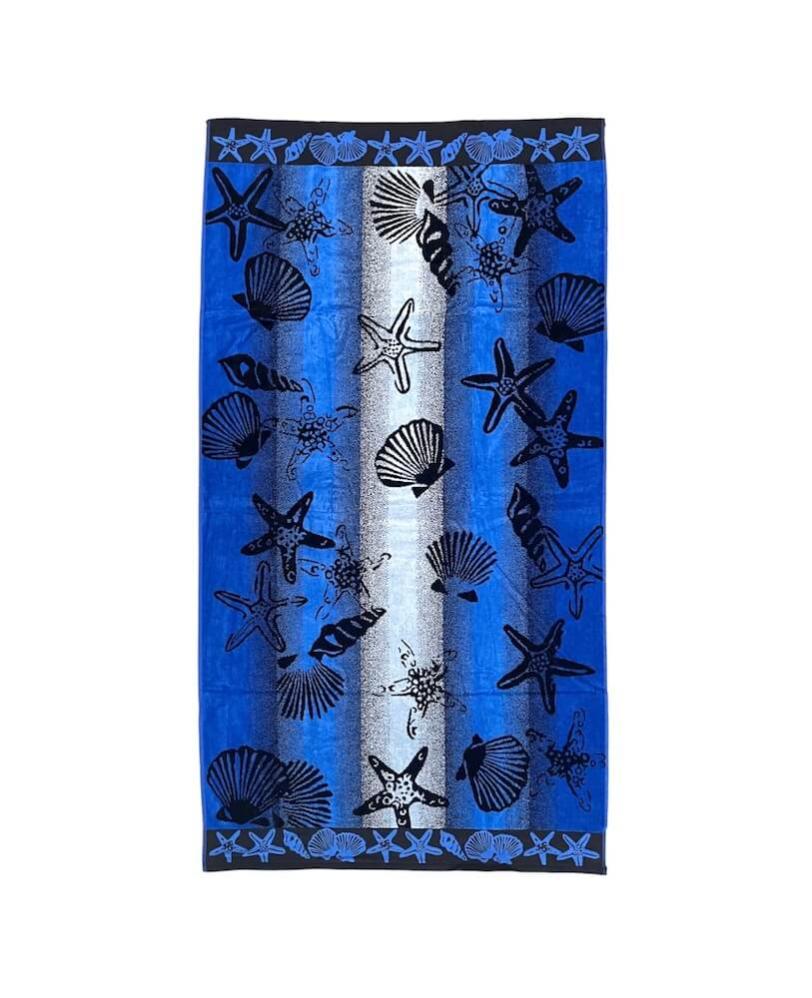 Telo mare blu fiordaliso con pompon - FOUTA TUNISIA