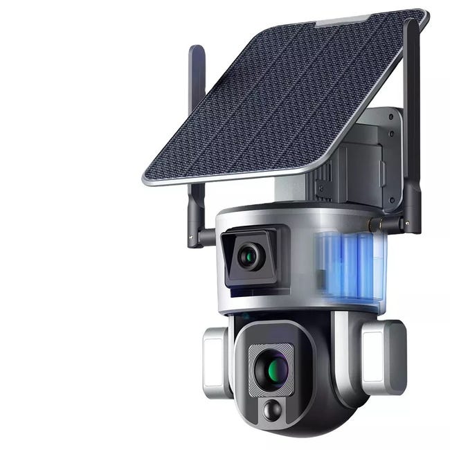 Caméra Surveillance Sécurité Solaire Sans fil Extérieure 4K 8MP WIFI 360°  Double Objectif Zoom Optique 10X Détection mouvement