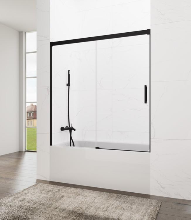 Paroi de douche baignoire BASIC NOIR fixe + coulissant Mesure d