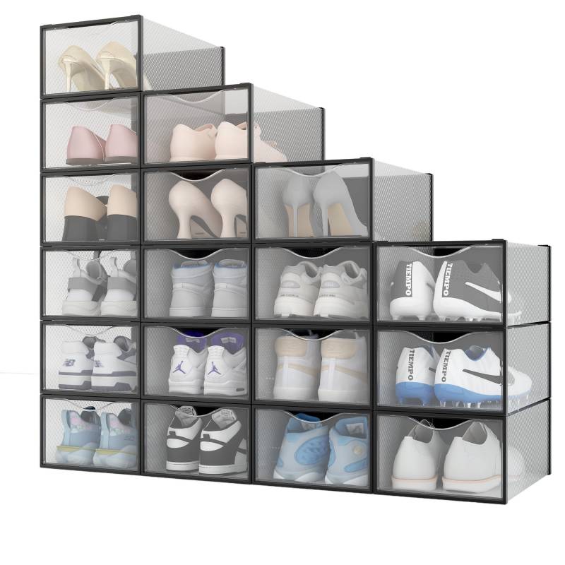 Lot de 12 Boîtes à Chaussures/Rangement Transparentes Empilables en  Plastique avec porte et aération 36x28x21cm