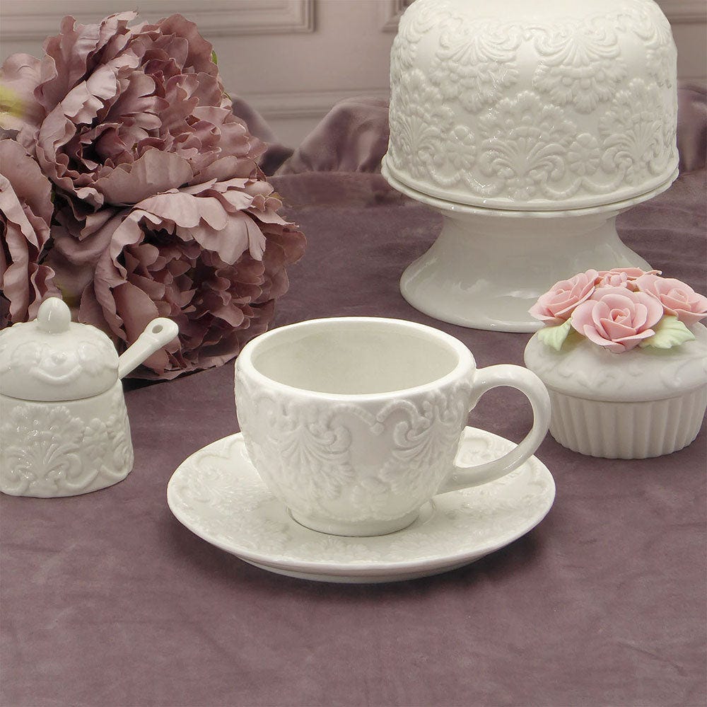 Set 2 Tazze da tè con piattino Shabby Chic Ceramica Collezione