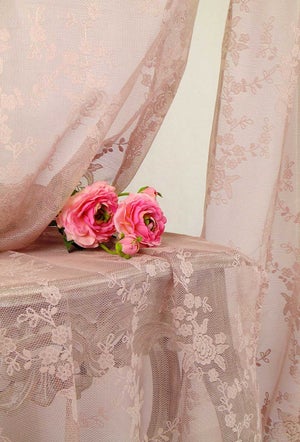 Tenda Pizzo di Poliestere Stile Shabby Chic 300 x 290 Poly-Sunset  Collection Colore Avorio