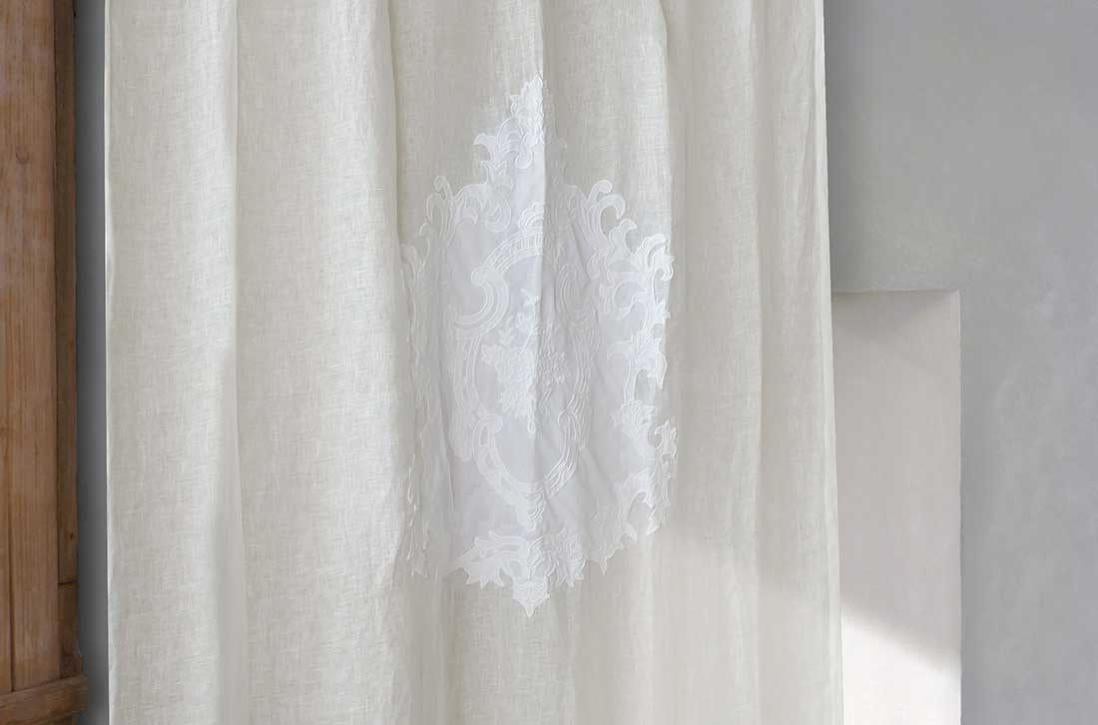 Tenda Lino Ricamata Stile Shabby Chic 150x250 Colore Avorio Chiaro ...