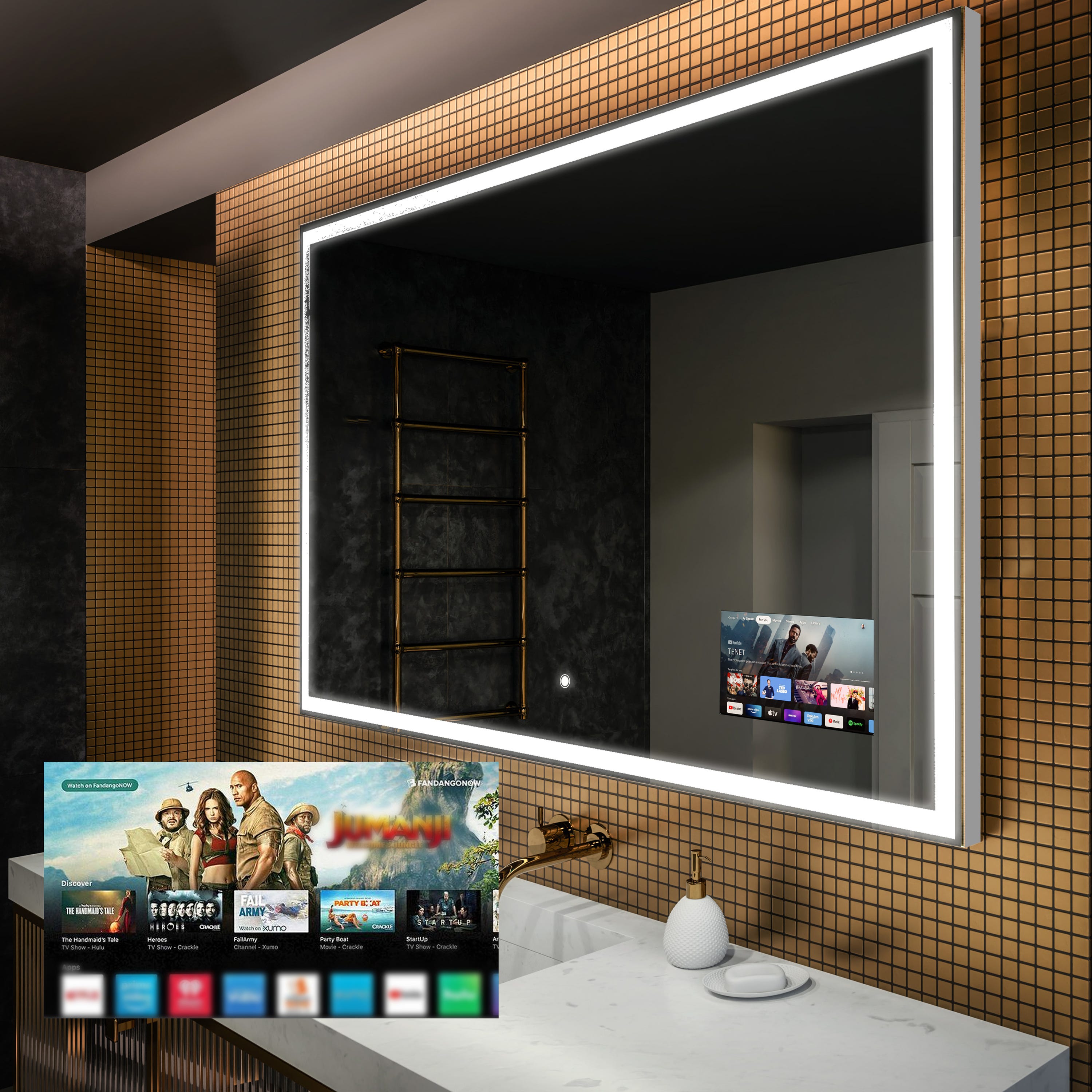 Espejo Inteligente de Baño con Iluminación LED (150x60cm) Espejo de Pared  (SLED001) con Interruptor Táctil Blanco frío