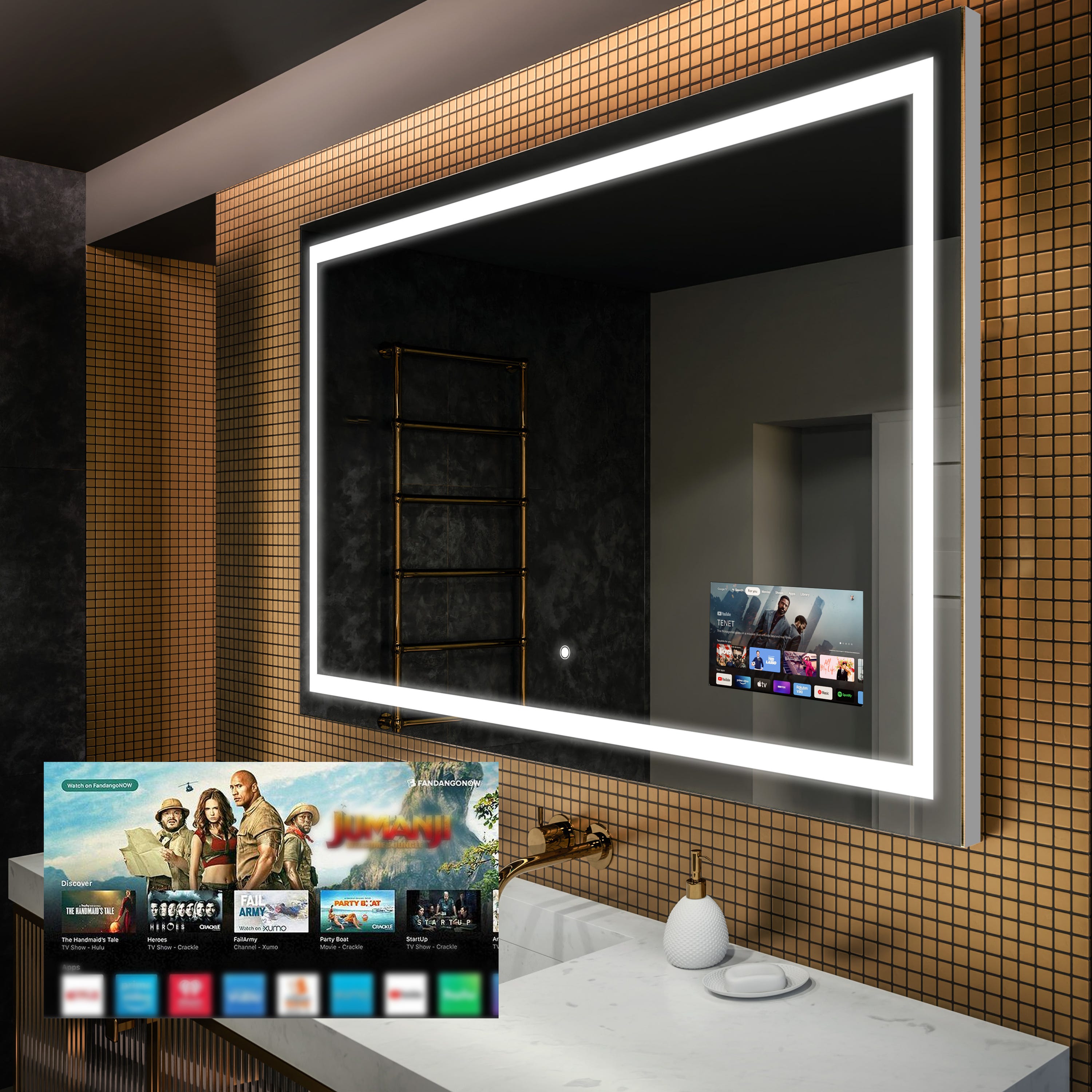 Espejo Inteligente de Baño con Iluminación LED (150x100cm) Espejo de Pared  (SLED015) con Interruptor Táctil Blanco frío