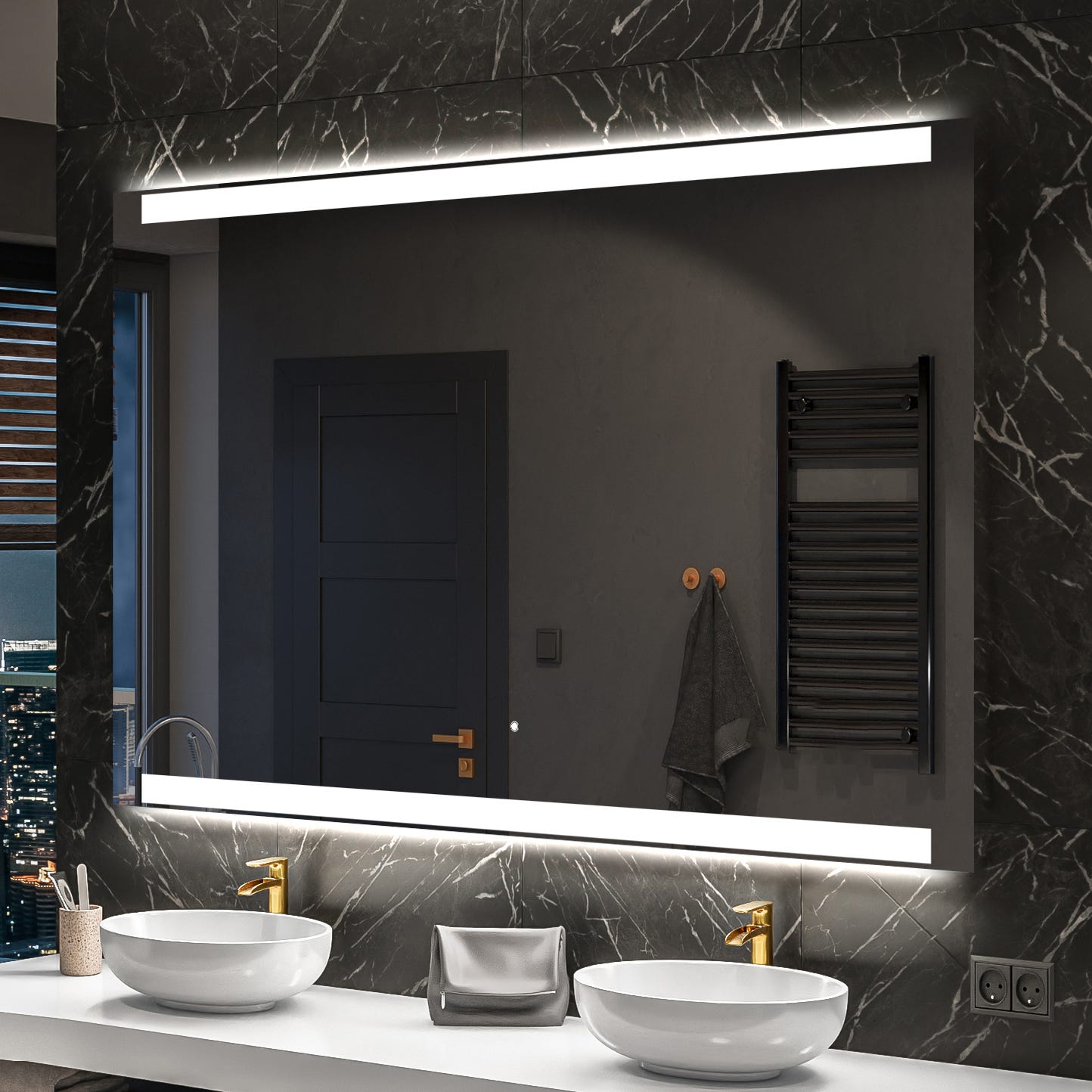Espelho de Luz LED Espelho de Banho 2712 com Aquecimento e Ajuste de Luz  Quente/Frio 
