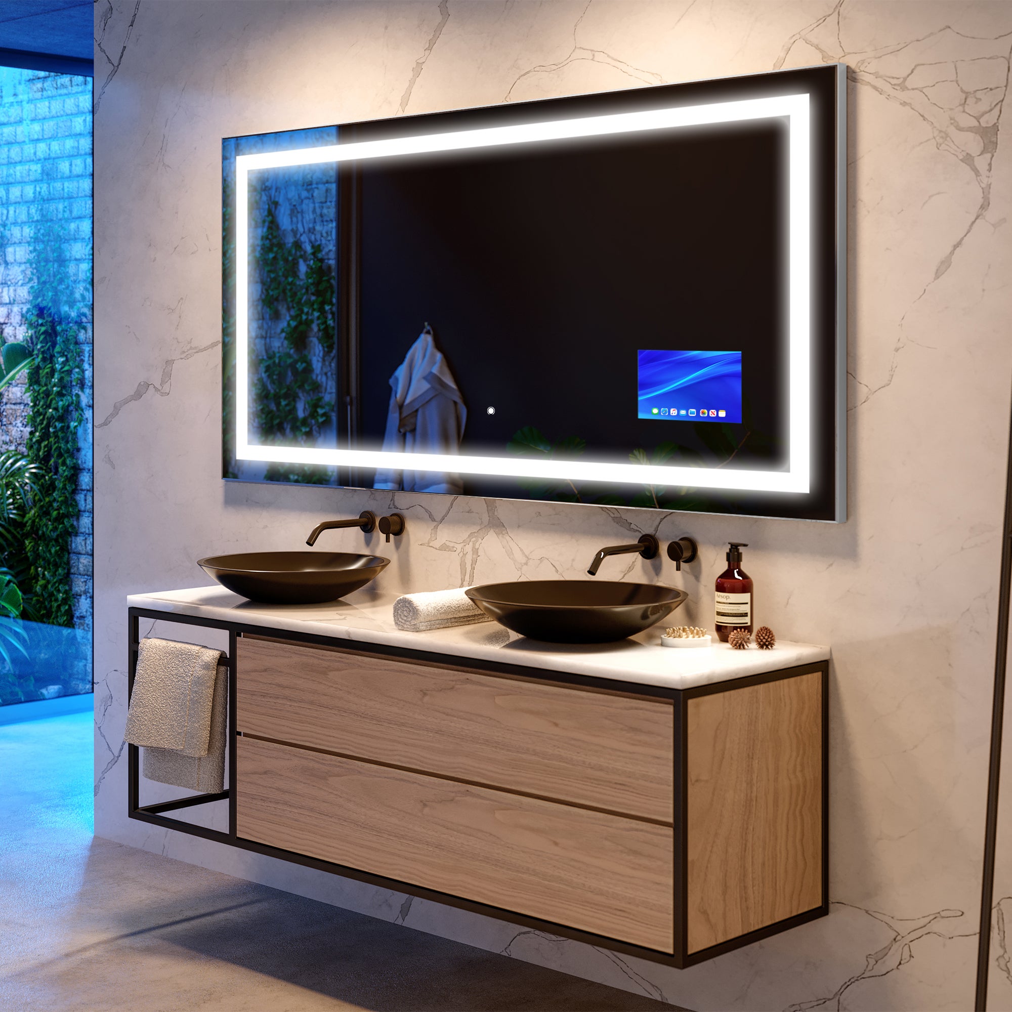 Espejo inteligente de baño con iluminación led (150x70cm) espejo de pared (sled015) con interruptor táctil blanco frío