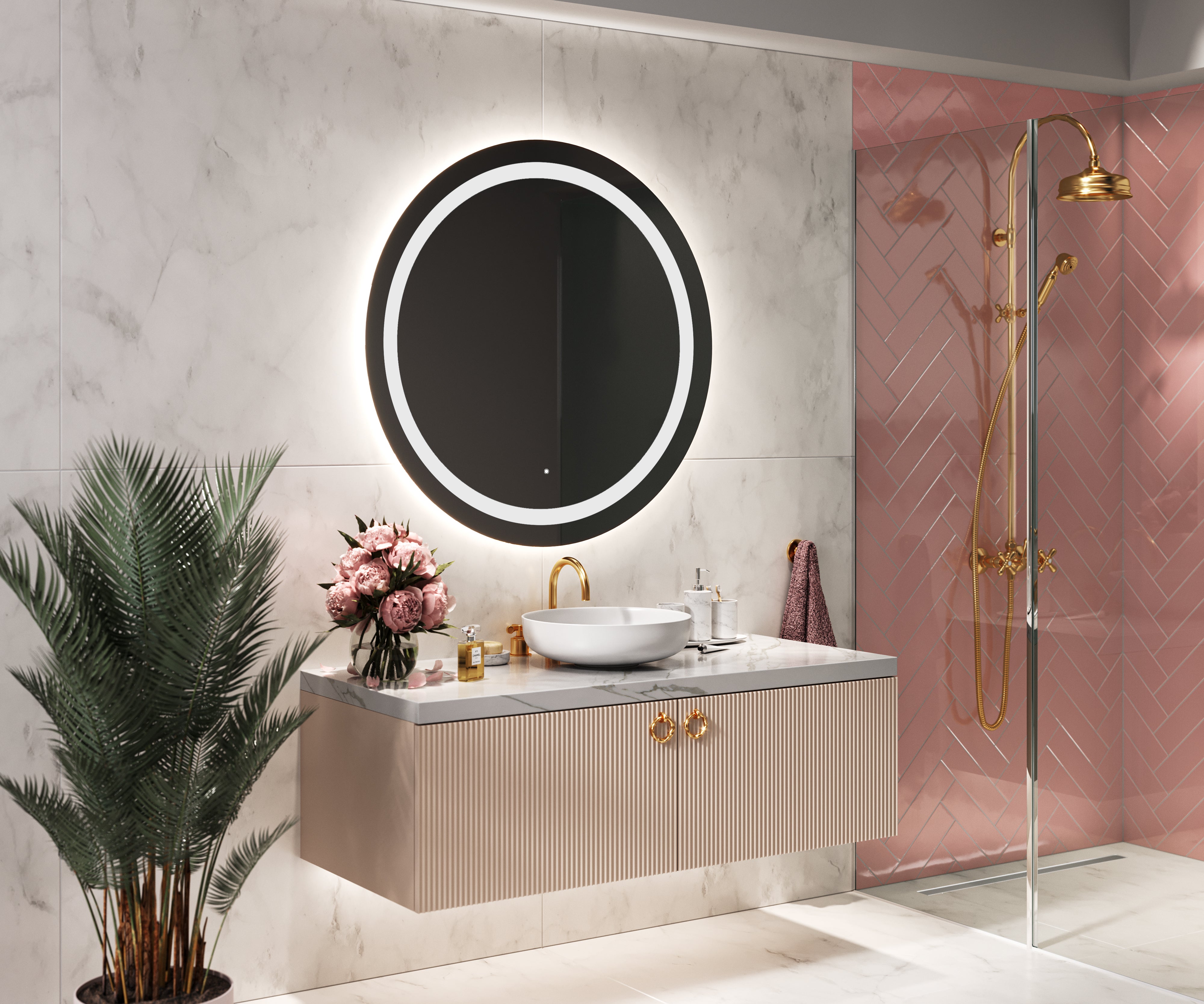 Specchio per bagno da parete illuminato con illuminazione a LED integrata  retroilluminata, circolare Ø 80 cm, XPERTIALS Siro