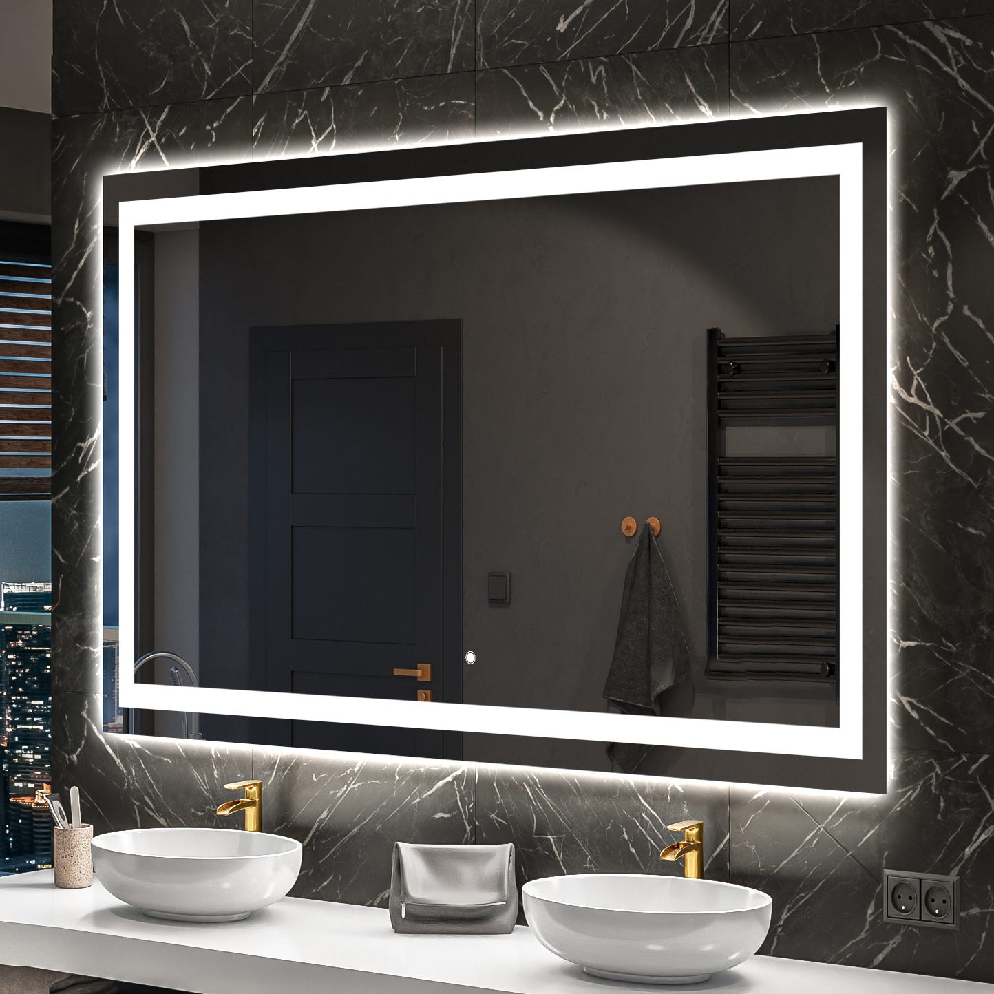 Miroir avec LED Illumination Salle de Bain (100x80cm) LED Lumineux Miroir  avec Éclairage (LED015) Interrupteur Tactile