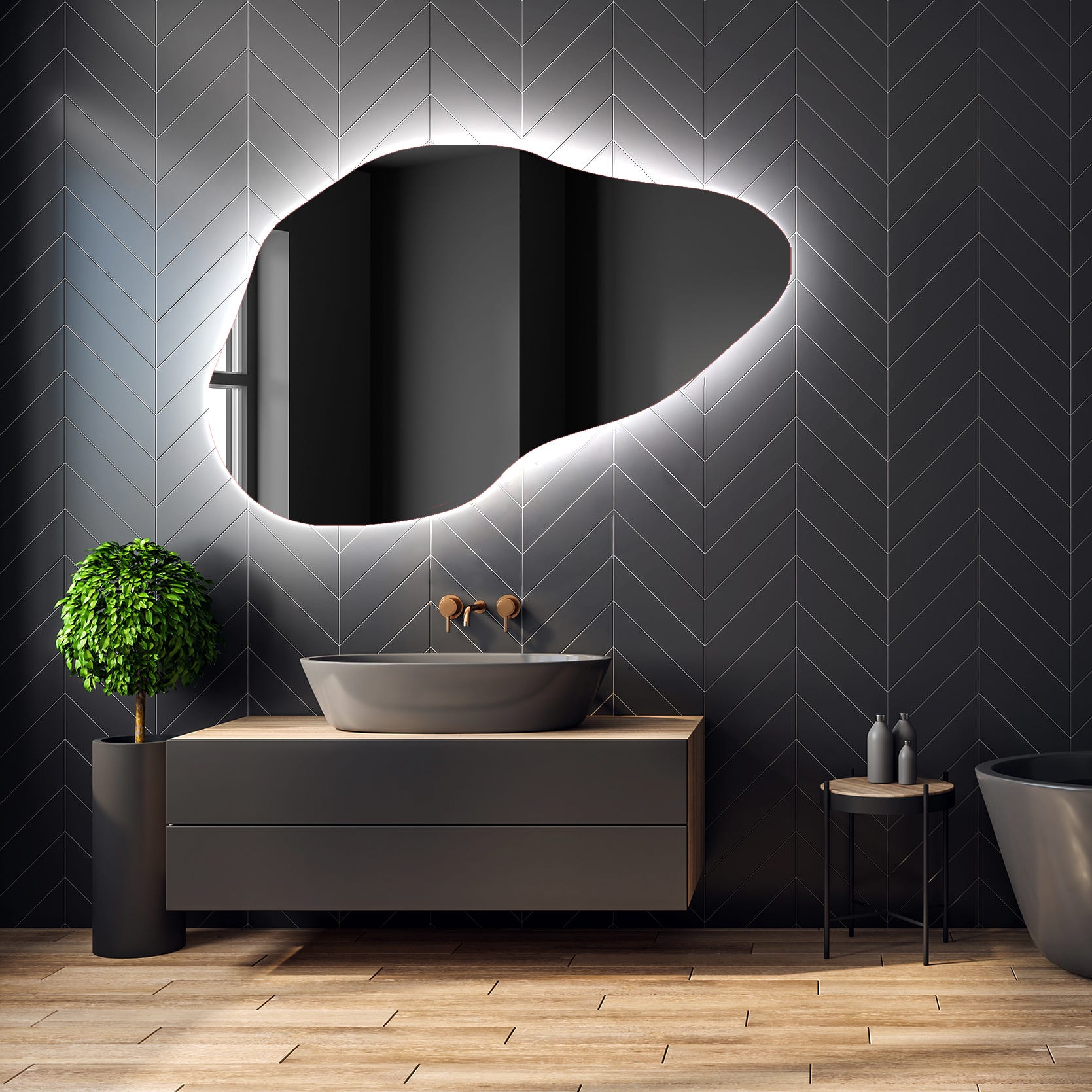 Decorativi Specchio LED da bagno (99x64cm) Retroiluminato con illuminazione  (POD221) Freddo Bianco