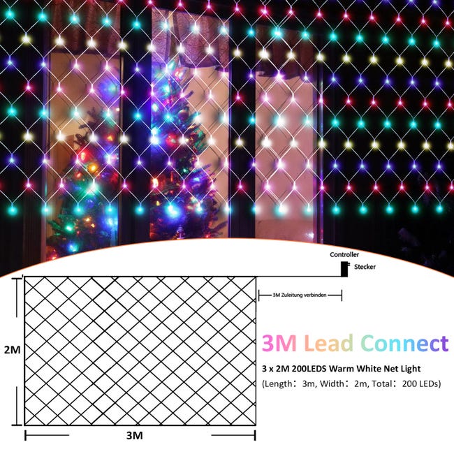 LED net lumière décoration rideau guirlande lumineuse éclairage 8