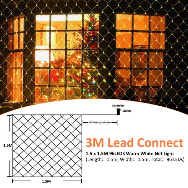 Filet lumineux à LED Guirlande Lumineuses Éclairage de Noël Rideau lumineux  intérieur extérieur Décoration 8 modes IP44 RGB 3x2M