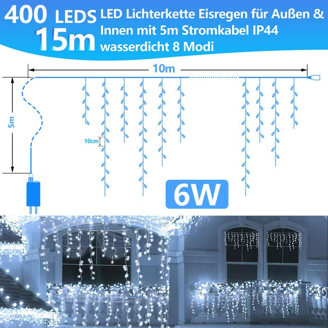 Einfeben - 40 LED glaçons abrite un rideau lumineux pluie verglaçante  guirlande lumineuse lit salle de danse, blanc chaud - Guirlandes lumineuses  - Rue du Commerce