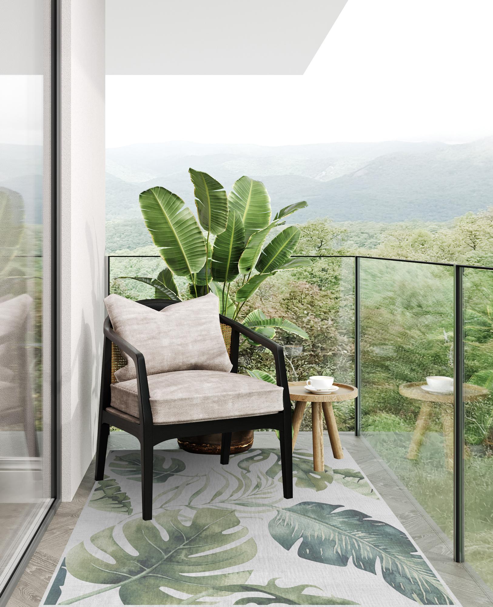 Tapis PVC intérieur/extérieur Feuilles vertes naturelles 200x266 cm