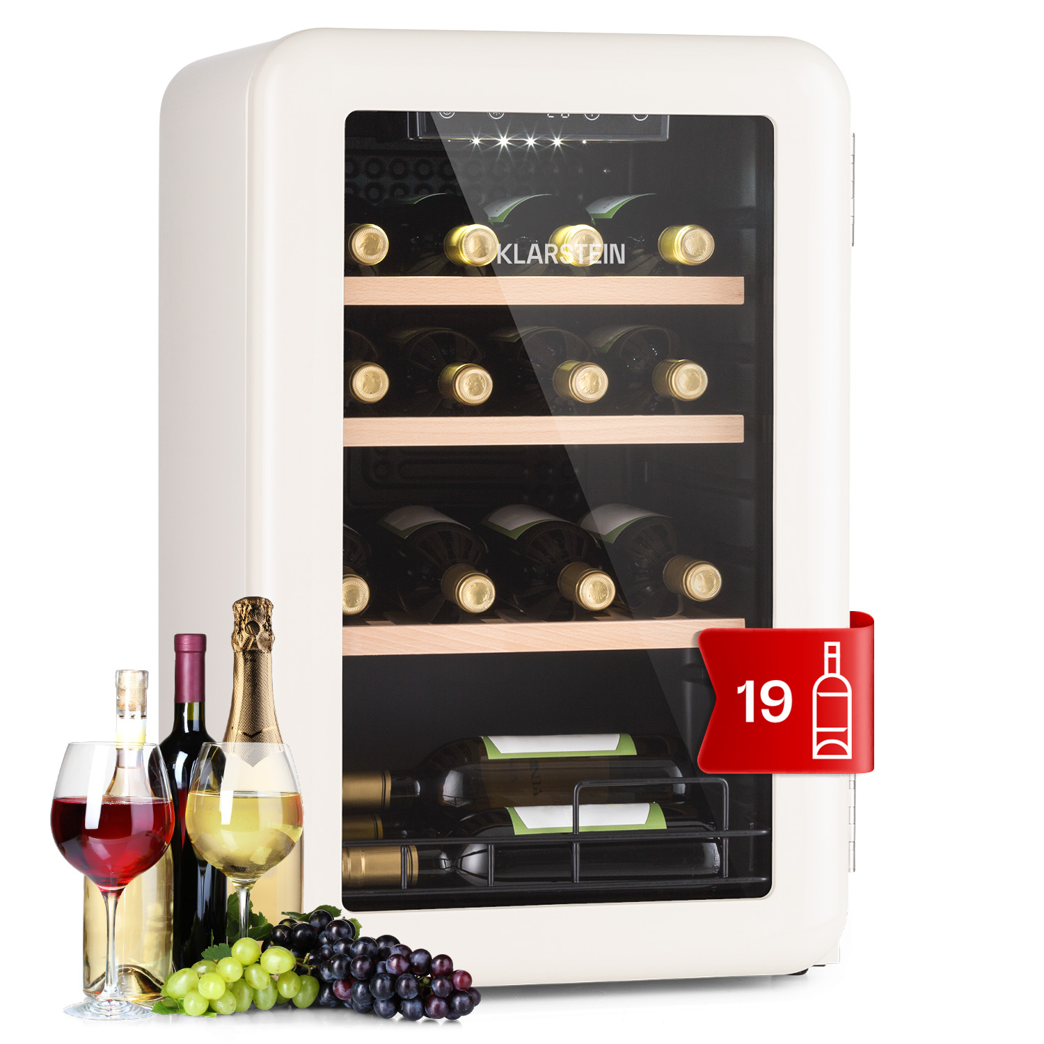 Cave à vin Klarstein 19 bouteilles 70 L 422°C Design rétro Crème Leroy Merlin