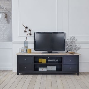 Meuble TV 180 cm ALBI bois massif et rotin