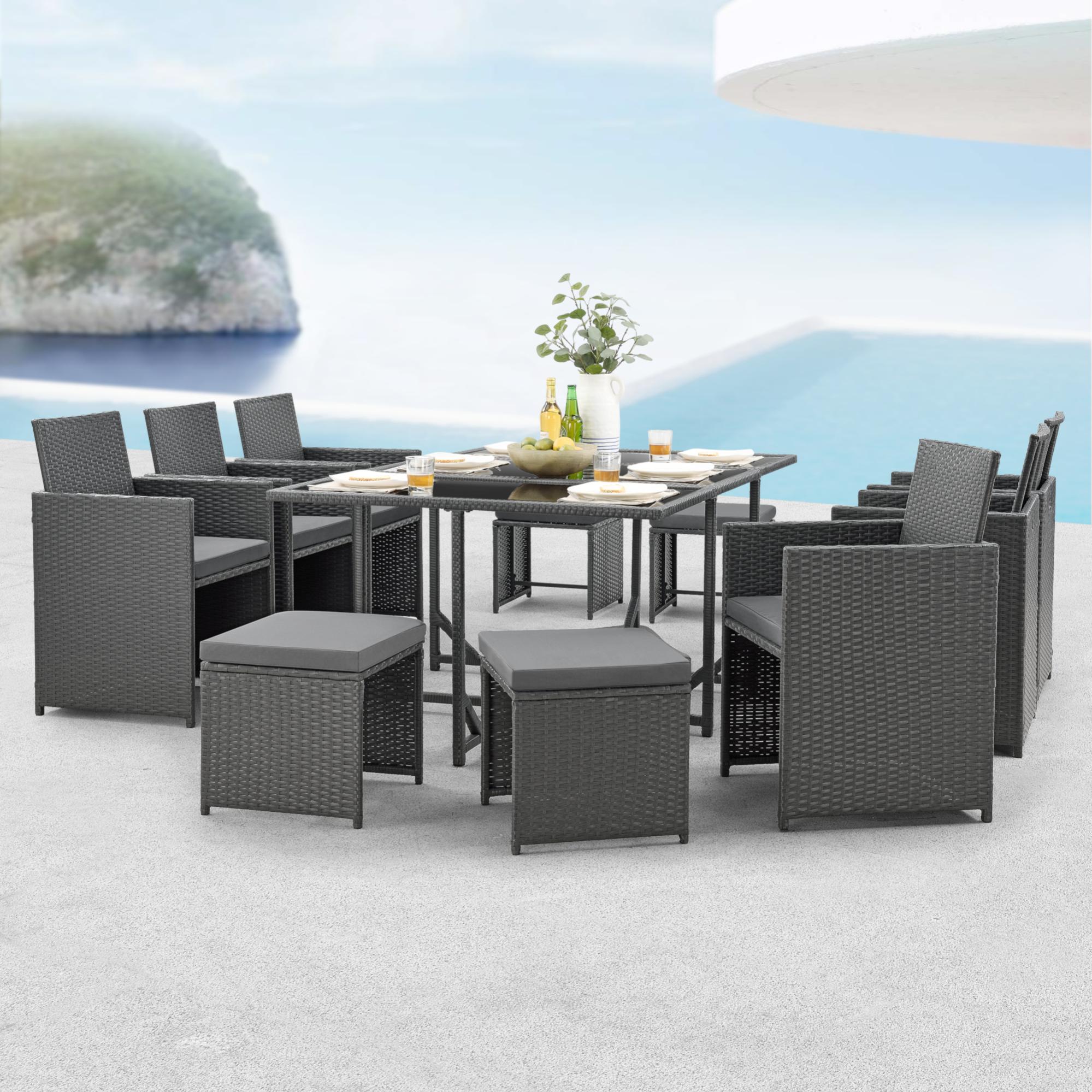 Sset de muebles de jardín laredo con cojines 11-piezas polyrattan gris oscuro [en.casa]®
