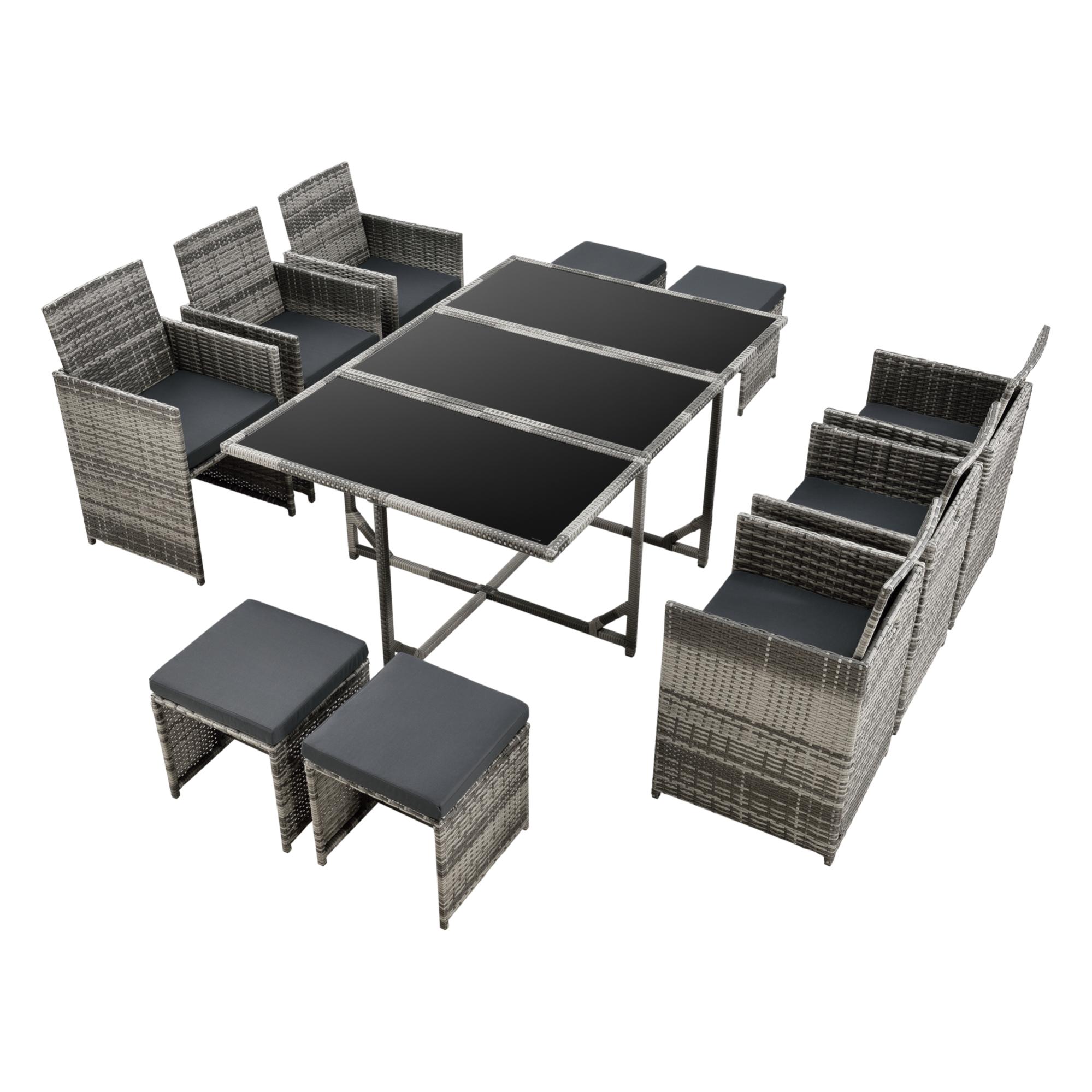 Set de muebles de jardín laredo con cojines 11-piezas polyrattan gris meler [en.casa]®