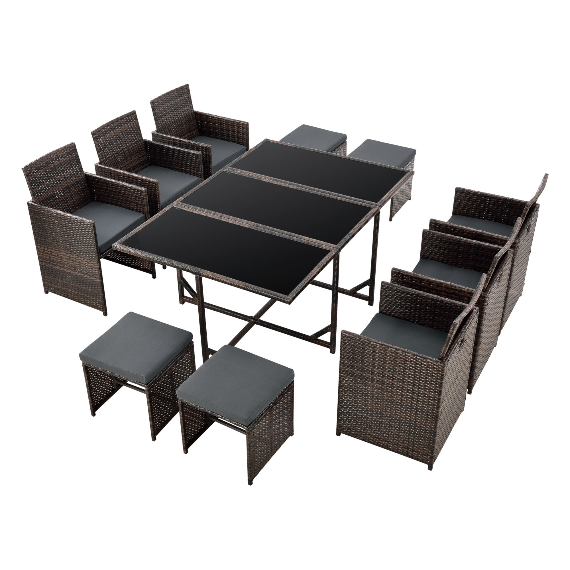 Set de muebles de jardín laredo con cojines 11-piezas polyrattan marrón meler [en.casa]®