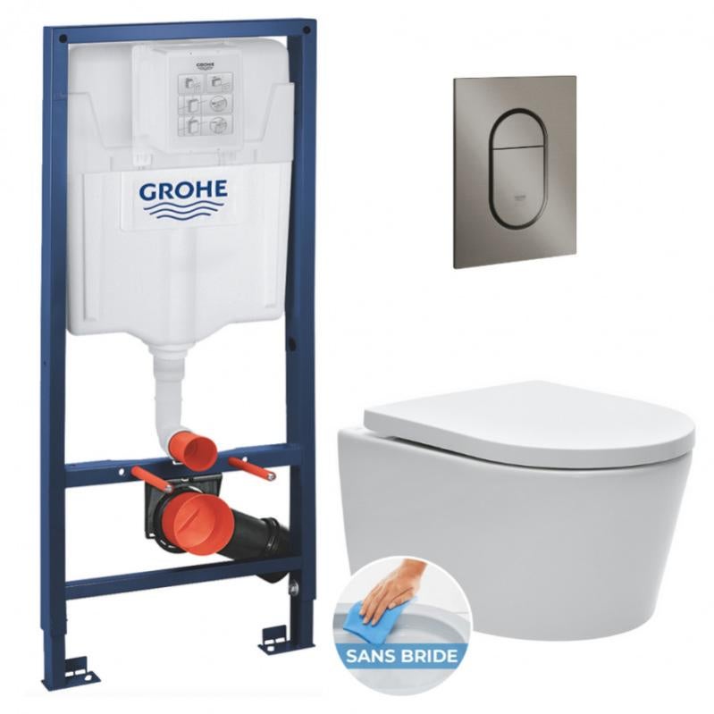 Grohe Pack Wc Bati Support Cuvette Swiss Aqua Technologies Sans Bride Plaque S Arena Hard Graphite Brosse Rapidslsat S Leroy Merlin