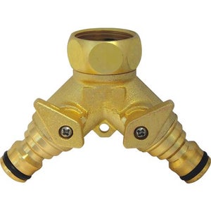YUEHNEOM Répartiteur de robinet en laiton à 2 voies, 1,9 cm pour robinet  d'arrosage robuste, connecteur de robinet à 2 voies avec 2 connecteurs de