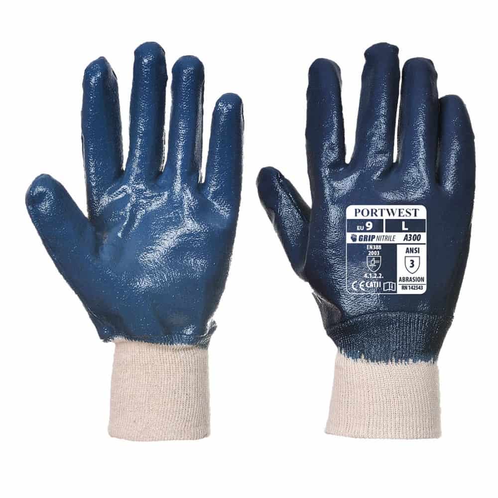 Portwest - Gants De Protection En Nitrile Et Poignet Tricot - Bleu ...