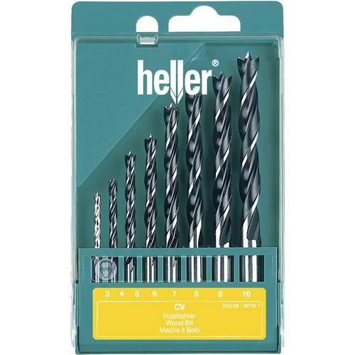 Heller 205241 Jeu de forets pour le bois 8 pièces 3 mm, 4 mm, 5 mm, 6 mm, 7  mm, 8 mm, 9 mm, 10 mm tige cylindrique 1