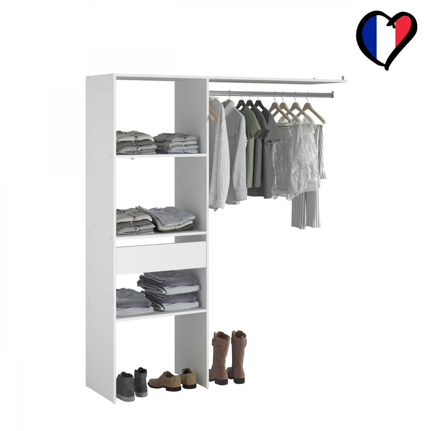 Vestidor blanco 3 estantes + 1 cajón + 1 armario elysee